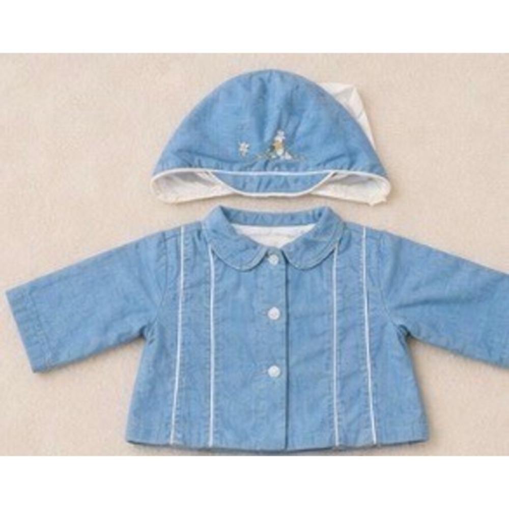 Vintage Baby Blue Jacket & Matching Bonnet Set Embroidered Button Front 6-12M